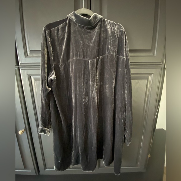 Eileen Fisher Velvet Button Up Shirt Graphite 1X Silk Blend Oversized - Picture 8 of 11